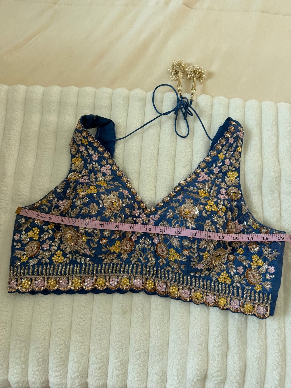 Chamee & Palak Embroidered Jewled Navy Floral Halter Camisole - Picture 5 of 12